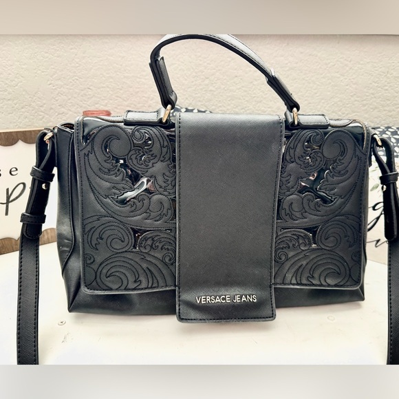 Versace Jeans Mixed Media black crossbody tote purse - Picture 1 of 13